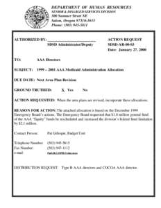 DEPARTMENT OF HUMAN RESOURCES SENIOR & DISABLED SERVICES DIVISION 500 Summer Street NE Salem, Oregon[removed]Phone: ([removed]