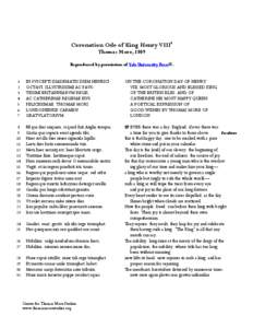 Coronation Ode of King Henry VIII1 Thomas More, 1509 Reproduced by permission of Yale University Press©. 1 2