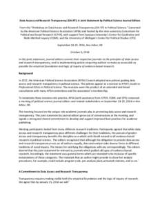 Data Access and Research Transparency (DA-RT): A Joint Statement by Political Science Journal Editors From the “Workshop on Data Access and Research Transparency (DA-RT) in Political Science.” Convened by the America