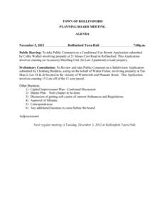 TOWN OF ROLLINSFORD PLANNING BOARD MEETING AGENDA November 5, 2013  Rollinsford Town Hall