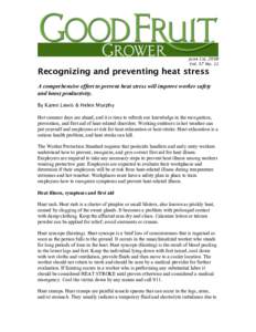 June 1st, 2006 Vol. 57 No. 11 Recognizing and preventing heat stress  A comprehensive effort to prevent heat stress will improve worker safety