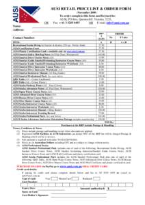 AUSI RETAIL PRICE LIST & ORDER FORM (NovemberOR  To order complete this form and forward to: