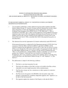 NOTICE TO INTERESTED PERSONS REGARDING TRANSACTION INVOLVING THE MID-HUDSON MEDICAL GROUP, P.C. INCENTIVE SAVINGS AND PROFIT-SHARING PLAN