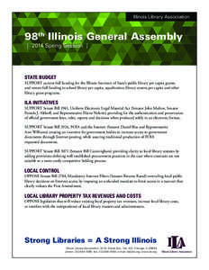 Illinois Library Association  98th Illinois General Assembly |  2014 Spring Session  |  STATE BUDGET