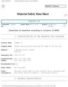 MSDS: VORTEX 95  (Classified as hazardous according to criteria of NOHSC) Print label