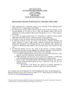 CITY OF DAYTON DAYTON HISTORIC PRESREVATION 111 S. 1st Street Dayton, WA[removed]2361 Email: [removed]