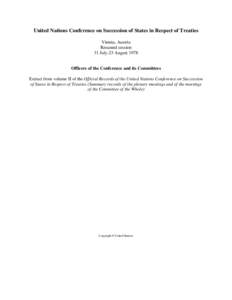 United Nations Conference on Succession of States in Respect of Treaties, volume II, Resumed Session, 1978 : Summary Records of the plenary meetings and of the meetings of the Committee of the Whole