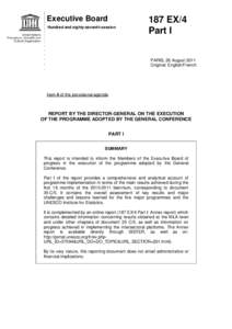 UNESCO. Executive Board; 187th; Report by the Director-General on the execution of the programme adopted by the General Conference; 2011