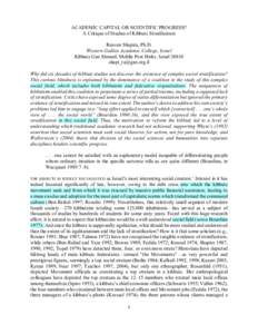 ACADEMIC CAPITAL OR SCIENTIFIC PROGRESS? A Critique of Studies of Kibbutz Stratification Reuven Shapira, Ph.D.