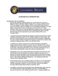 LOUISIANA POSITIVES ECONOMIC DEVELOPMENT    •