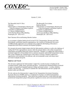 October 27, 2010  The Honorable John W. Olver Chairman Subcommittee on Transportation, Housing and Urban Development, and Related Agencies