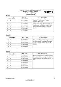 Territory-wide System Assessment 2009 Primary 3 English Language Reading and Writing Marking Scheme  3ERW4