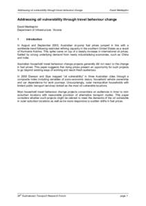 Addressing oil vulnerability through travel behaviour change  David Meiklejohn Addressing oil vulnerability through travel behaviour change David Meiklejohn