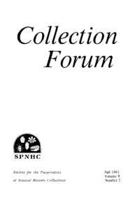 Collection Forum SPNHC Society for the Preservation of Natural History Collections