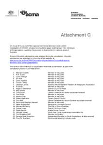 Attachment G - List of submitters.docx