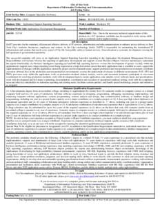 City of New York Department of Information Technology and Telecommunications Job Posting Notice Civil Service Title: Computer Specialist (Software)  Level: