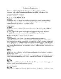 Graduation Requirements Minimum High School Graduation Requirements (Through Class of[removed]Minimum High School Graduation Requirements (Beginning with Class of 2012)
