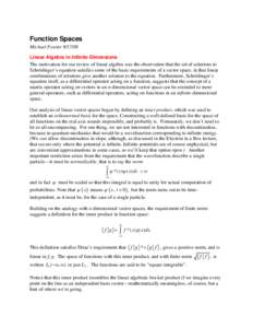 Function Spaces Michael FowlerLinear Algebra in Infinite Dimensions The motivation for our review of linear algebra was the observation that the set of solutions to Schrödinger’s equation satisfies some of th