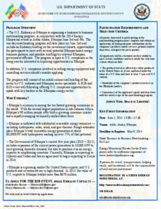 U.S. Department of State Business to Business Matchmaking Opportunity ~Ethiopia PROGRAM OVERVIEW The U.S.