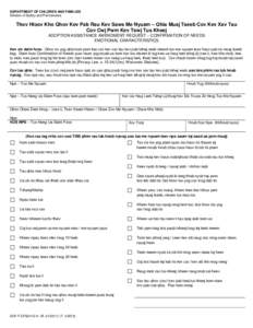 DEPARTMENT OF CHILDREN AND FAMILIES Division of Safety and Permanence Thov Hloov Kho Qhov Kev Pab Rau Kev Saws Me Nyuam – Qhia Muaj Tseeb Cov Kev Xav Tau Cov Cwj Pwm Kev Tswj Tus Kheej ADOPTION ASSISTANCE AMENDMENT REQ