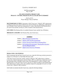 COASTAL CONSERVANCY Staff Recommendation May 24, 2007 INVASIVE SPARTINA PROJECT (ISP) PHASE II - CONTROL PROGRAM, PETALUMA RIVER WATERSHED File No[removed]