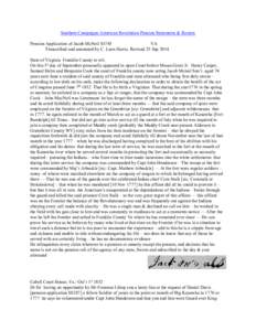 Southern Campaigns American Revolution Pension Statements & Rosters Pension Application of Jacob McNeil S5745 VA Transcribed and annotated by C. Leon Harris. Revised 25 Sep[removed]State of Virginia Franklin County to wit.