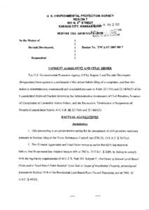 Consent Agreement, Devinki Developers, Overland Park Kansas, January 05, 2007, TSCA[removed]