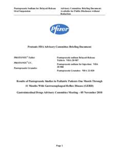 Pantoprazole Sodium for Delayed-Release Oral Suspension Advisory Committee Briefing Document: Available for Public Disclosure without Redaction