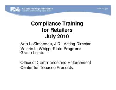 Compliance Training for Retailers July 2010