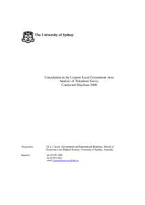 The University of Sydney  Consultation in the Lismore Local Government Area Analysis of Telephone Survey Conducted May/June 2000