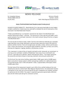 NEWS RELEASE For Immediate Release 2013HLTH0091[removed]July 30, 2013  Ministry of Health