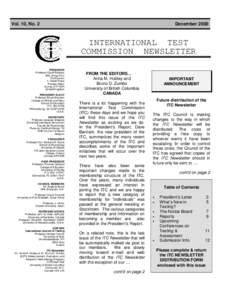 Vol. 10, No. 2  December 2000 INTERNATIONAL TEST COMMISSION NEWSLETTER