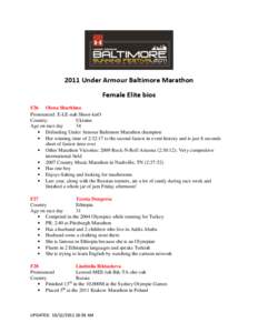 2011 Under Armour Baltimore Marathon Female Elite bios F26 Olena Shurkhno