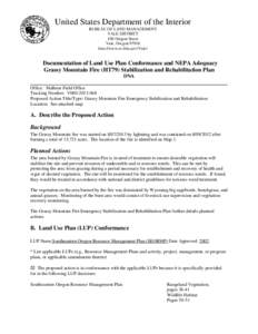  Page 1  United States Department of the Interior BUREAU OF LAND MANAGEMENT VALE DISTRICT 100 Oregon Street