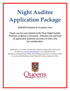 Night  Auditor   Application  Package      [removed]  Summer  &  Academic  Year     