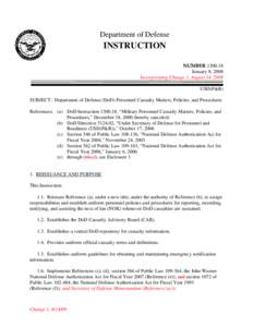 Department of Defense  INSTRUCTION NUMBER[removed]January 8, 2008 Incorporating Change 1, August 14, 2009