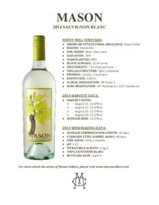 MASON 2014 SAUVIGNON BLANC YOUNT MILL VINEYARD:   