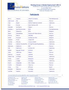 Working Group 2 ‘Market Deployment’ (WG 2) Workshop on EHS/waste and recycling issues 16 June 2006, Paris Salon des Energies Renouvelables Porte de Versailles, Paris