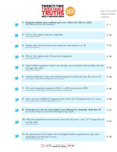 Find it in the 2015 Magazine Media Factbook: 1. Magazine media’s gross audience grew over 10% in Q1 2015 vsSource: Magazine Media 360° Brand Audience Report