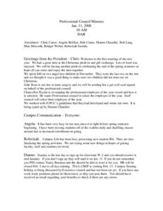 Professional Council Minutes Jan. 11, [removed]AM DAR Attendance: Chris Carter, Angela Belcher, Hali Cartee, Dianne Chandler, Bob Lang, Matt Dilworth, Bridget Weber, Rebeckah Snoddy