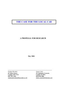 THE CASE FOR THE LOCAL CAR  A PROPOSAL FOR RESEARCH May 2004