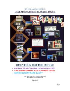 TEN MILE LAKE ASSOCIATION  LAKE MANAGEMENT PLAN 2013 TO 2015 OUR VISION FOR THE FUTURE  PRESERVE TEN MILE LAKE FOR FUTURE GENERATIONS