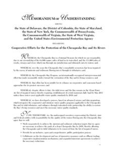 MEMORANDUM UNDERSTANDING OF AMONG  the State of Delaware, the District of Columbia, the State of Maryland,