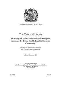 European Communities No[removed]The Treaty of Lisbon amending the Treaty Establishing the European Union and the Treaty Establishing the European Community,