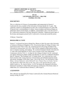 ARIZONA HISTORICAL SOCIETY 949 East Second Street Tucson, AZ[removed]Library and Archives[removed]Fax: ([removed]