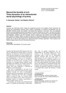 Personality and Social Psychology Bulletin Vol 33 No. 5, MayDOI:Beyond the banality of evil: Three dynamics of an interactionist