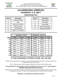 Carmichael Recreation & Park District 5325 Engle Rd, Suite 100 Carmichael, CA[removed]Phone: ([removed]Fax: ([removed]www.carmichaelpark.com 3-on-3 BASKETBALL: SPRING 2015 WEDNESDAY: A, B, AND C