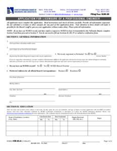 APPLICATION FOR LICENSURE OF A PROFESSIONAL ENGINEER