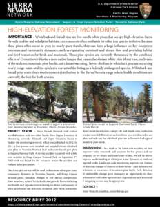 U.S. Department of the Interior National Park Service Pacific West Region Inventory & Monitoring Program Devils Postpile National Monument - Sequoia & Kings Canyon National Parks - Yosemite National Park