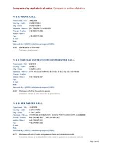 Companies by alphabetical order /Companii in ordine alfabetica  M & A VIGNA S.R.L. Fiscal code / CUI: [removed]County / Judet: HUNEDOARA